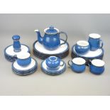 DENBY STONEWARE TABLE CROCKERY, 31 pieces in Imperial Blue including a lidded teapot
