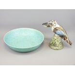 PILKINGTON'S ROYAL LANCASTRIAN BOWL and Australian Art pottery kookaburra bird, the bowl 33cms D