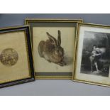 ALBERT DURER print of a hare, a Murillo engraving and an early Bartolozzi engraving