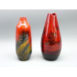 ROYAL DOULTON FLAMBE - 1614 veined vase, 16cms H and 1613 woodcut vase, 17cms H