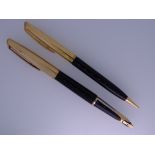 WATERMAN - Vintage (c.1955) Black Waterman C/F fountain pen and pencil set with rolled gold caps,