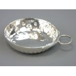 VINTAGE TASTERIN/WINE TASTER, the ornate rib and bubble pattern bowl with serpent form handle,