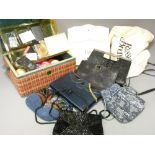 NEEDLEWORK BOX & CONTENTS and a quantity of vintage beadwork and other hand bags/cocktail purses