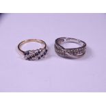 TWO 9CT GOLD DIAMOND SET DRESS RINGS including a three strand cross-over style, set with 24