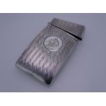 SILVER CALLING CARD CASE, curved, engine turned with monogram and date 22/09/05, by Elkington and