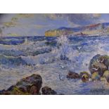 J HUGHES CLAYTON rare oil on board - seascape with feeding gulls to foreground, signed right hand