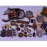 WWII MEDALS, badges and buttons, a mixed quantity to include 1939-1945 Defence Medal, unmarked,