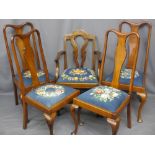MAHOGANY SIDE CHAIRS (4 + 1 non-matching), the set of four being high back with central shaped