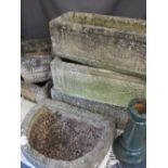 GARDEN STONEWARE including three oblong planters with garland detail ETC