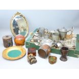 VINTAGE & MODERN TREEN, pewter ware and a gilt framed easel mirror ETC