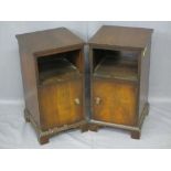 MAHOGANY BEDSIDE CUPBOARDS, a pair, 69.5cms H, 37cms W, 37cms D