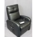 MODERN BLACK LEATHER EFFECT ELECTRIC RECLINING ARMCHAIR, as new condition, 104cms H, 71cms W,