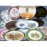 DECORATIVE WALL PLATES including Booths pierced edge Peony and a 35cms D Doulton Dickens ware