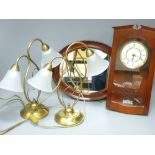VINTAGE & MODERN HOUSEHOLD GOODS to include a mahogany effect wall clock, stylish table lamps and