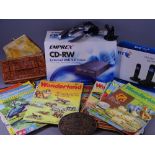 BOXED EMPREX CD/RW EXTERNAL USB 2.0 DRIVE, quantity of 1960s Wonderland children's magazines, modern