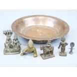 ARMENIAN COPPER BOWL, BRONZE DEITIES ETC, the 19.5cms diameter bowl bearing Armenian rim script,