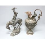 BUCK McCAIN BRONZE SCULPTURE and a cast bronze effect jug, classical style, the sculpture modelled