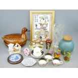 MODERN CHINESE CERAMIC TILE, Crown Staffs Pheasant by J T Jones, a moulded glass flower vase and