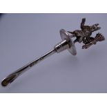 SILVER SNUFF/OPIUM SPOON, the top of the handle in the form of a 'soldier goat' by Stokes & Ireland,