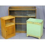 OAK GLASS FRONTED BOOKCASE and two bedroom furniture items, various measurements