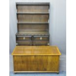 TWO REPRODUCTION FURNITURE ITEMS to include a neatly proportioned oak dresser, 164cms H, 52cms W,