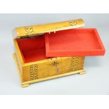VICTORIAN INLAID WALNUT JEWELLERY BOX, 15cms H, 27.5cms W, 23cms D, lockable with key
