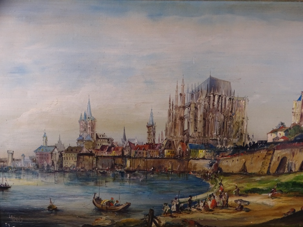 ARNOLD oil on canvas - 20th century Paris/Seine shoreline scene with Notre Dame in background,