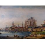 ARNOLD oil on canvas - 20th century Paris/Seine shoreline scene with Notre Dame in background,