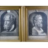 RUBENS framed engravings, a pair - Socrates and Plato, 35 x 24cms