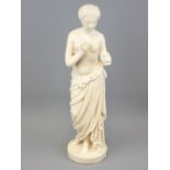 VICTORIAN CAST IRON GARDEN FIGURE OF A MAIDEN holding a lamp, 42cms H