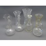 GLASSWARE - four good decanters and three heavy glass vases ETC