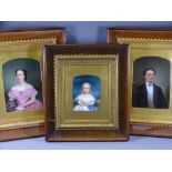THREE PORCELAIN PORTRAIT PLAQUES finely painted depicting a young man with Albert chain to his