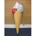 LARGE FIBREGLASS ICE CREAM ADVERTISING CONE, 200cms H approx