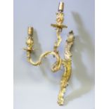 GILT METAL ROCOCO DOUBLE SCONCE WALL LIGHT, 50cms L