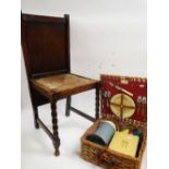 EDWARDIAN V. C. BOND & SONS PATENT BEDROOM CHAIR with clothes press back and rush seat, together