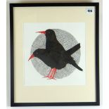T. GAYLE ink and watercolour - two choughs, signed verso, 25 x 25cms