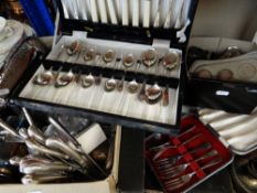 ASSORTED SILVER PLATE including dishes, tankards, cruets, knives, spoons ETC