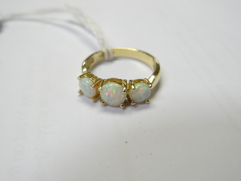 14CT GOLD THREE-STONE OPAL RING, 3.4gms - Image 5 of 5