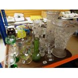 ASSORTED CLEAR & COLOURED CUT GLASSWARE including five hock glasses