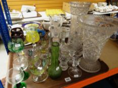 ASSORTED CLEAR & COLOURED CUT GLASSWARE including five hock glasses