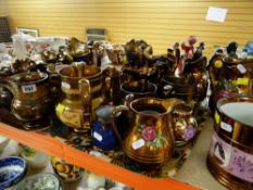 ASSORTED VICTORIAN STAFFORDSHIRE COPPER LUSTRE JUGS & A LARGE TANKARD