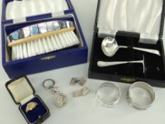 ASSORTED JEWELLERY & SILVER including 9ct gold signet ring, 9ct gold cufflinks, silver St