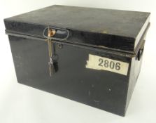 TWIN-HANDLED COIN OR DEED BOX paper number 2806 with key