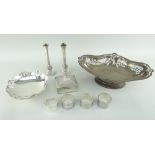 GROUP OF SILVER TABLEWARES, including Edwardian pedestal fruit bowl, by Edward Viner, bon dish, pair