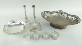 GROUP OF SILVER TABLEWARES, including Edwardian pedestal fruit bowl, by Edward Viner, bon dish, pair