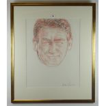 ANDREW VICARI mixed media with pencil - head portrait of Sir Kenneth Branagh, entitled verso on