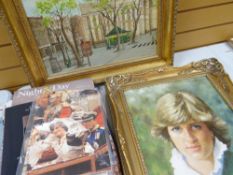 J H WHITTOW oil on board - portrait of Princess Diana, 44 x 34cms together with collection of