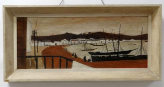 COLIN ALLEN oil on canvas - entitled verso 'Port in Spain', signed and dated '54, 28.5 x 71cms