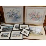 ASSORTED PRINTS including CELIA RUSSELL pair of framed prints of flowers in baskets, six limited