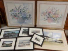 ASSORTED PRINTS including CELIA RUSSELL pair of framed prints of flowers in baskets, six limited